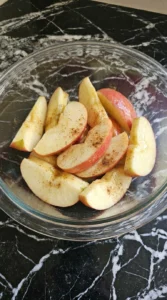 Healthy Apple Fall Desserts step with sliced Honeycrisp apples coated in cinnamon and lemon