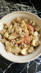 Healthy Apple Fall Desserts assembled with cinnamon Honeycrisp apples and maple oat crumble