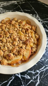 Healthy Apple Fall Desserts baked until bubbling with a deep golden oat crumble topping