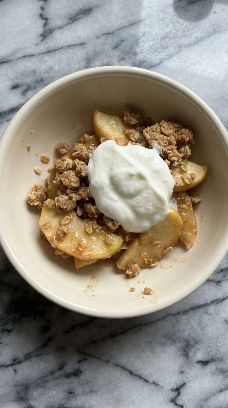 Healthy Apple Fall Desserts served warm with golden crumble, tender apples and Greek yogurt