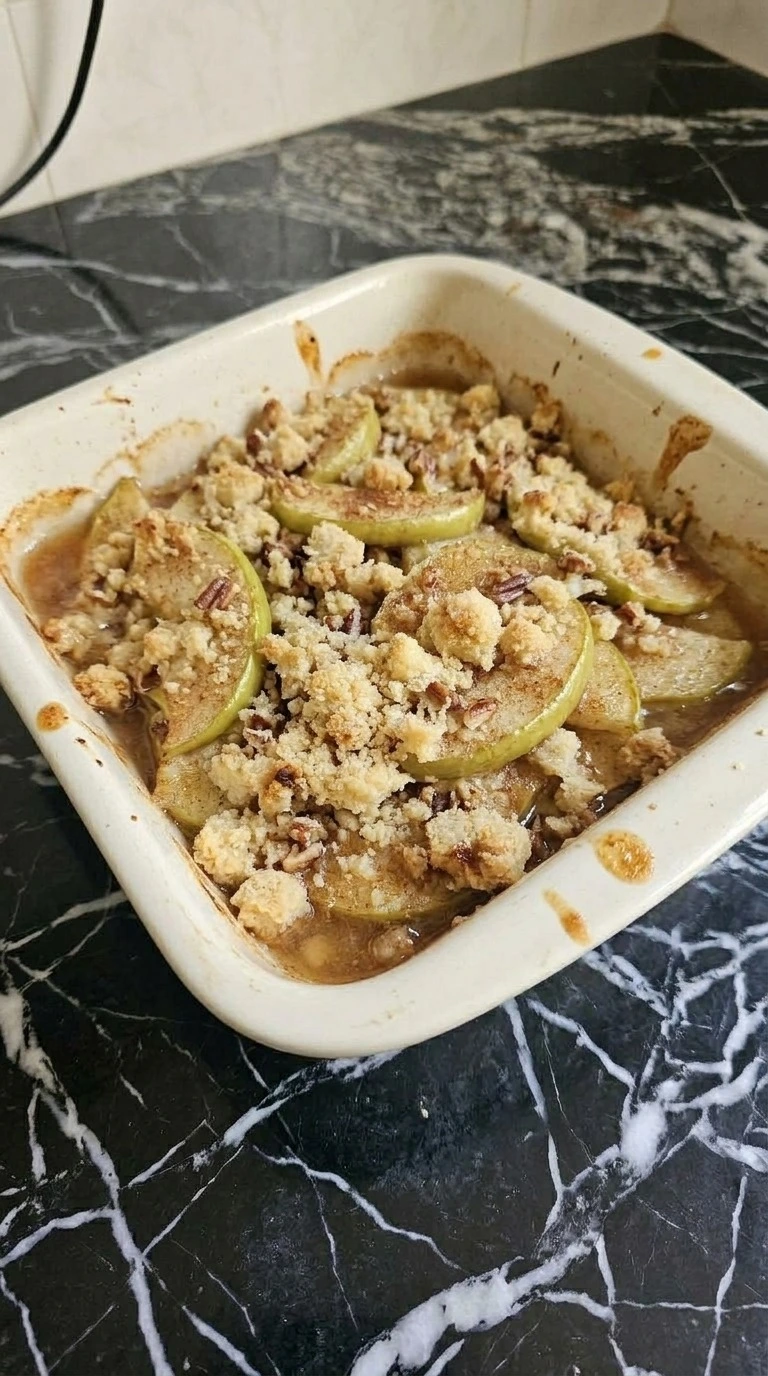 Low Carb Apple Crisp Almond Flour with golden almond pecan topping over tender apple slices
