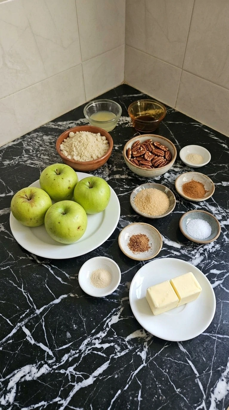 Low Carb Apple Crisp Almond Flour ingredients with Granny Smith apples, almond flour, pecans and spices