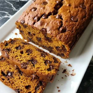 Pumpkin Bread with Chocolate Chips loaf with a cracked golden top and moist chocolate filled slices Recipe focus: chocolate chip pumpkin bread recipe.