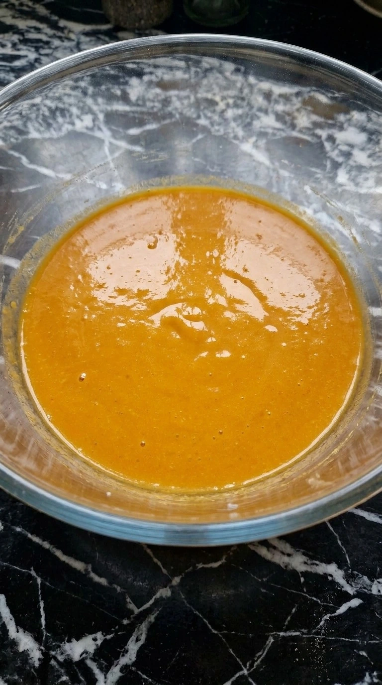 Pumpkin Bread with Chocolate Chips wet mixture whisked smooth and glossy orange Recipe focus: best pumpkin bread recipe.