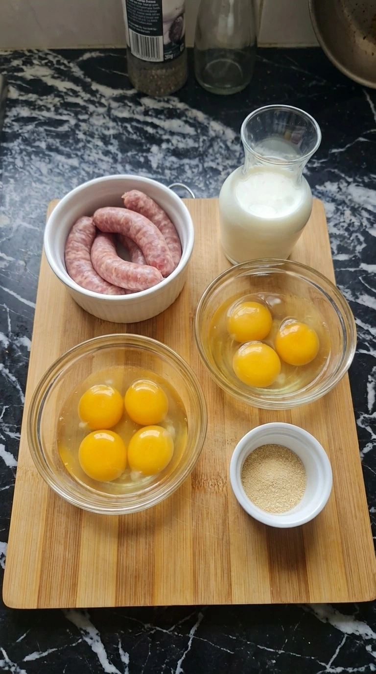 Tater Tot Breakfast Casserole ingredients including eggs sausage tots and cheese Recipe focus: hashbrown breakfast casserole.