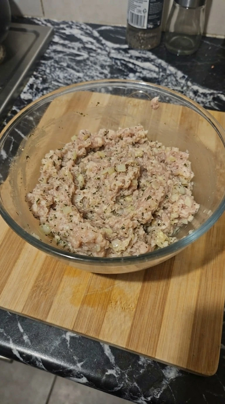 Turkey Meatloaf mixture being combined in bowl before baking Recipe focus: meatloaf recipe.