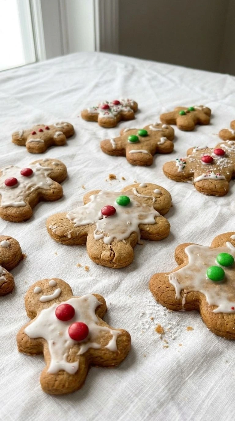 Gingerbread Man Cookies on a plate with golden edges and simple icing details Recipe focus: gingerbread cookies.