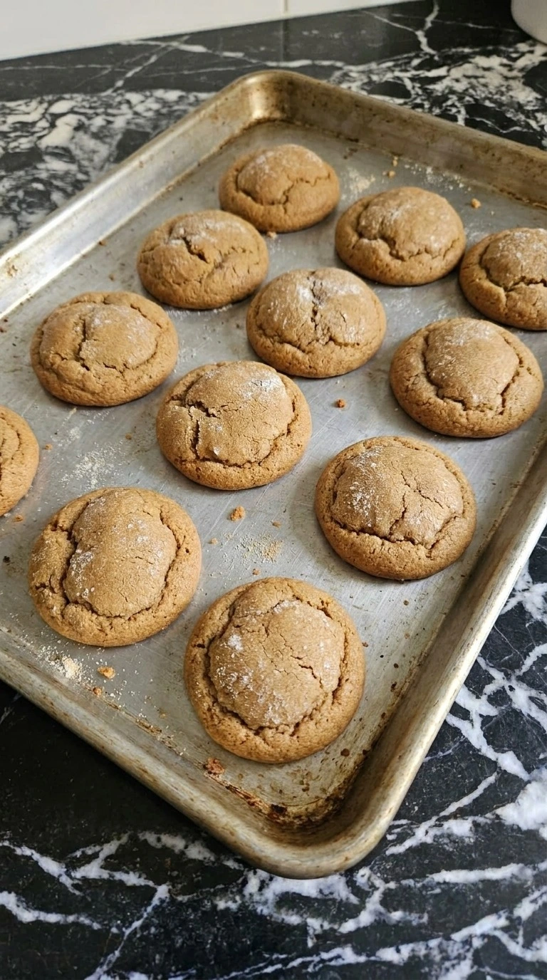 Soft Gingerbread Cookies baking with cracked tops and golden edges Recipe focus: gingerbread cookies soft.