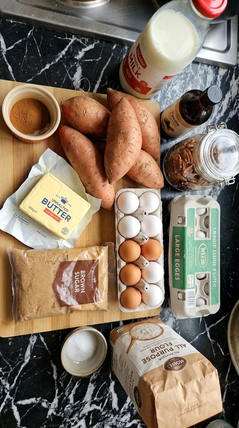 Sweet Potato Casserole with Pecans ingredients including sweet potatoes pecans and spices Recipe focus: ruths chris sweet potato casserole.