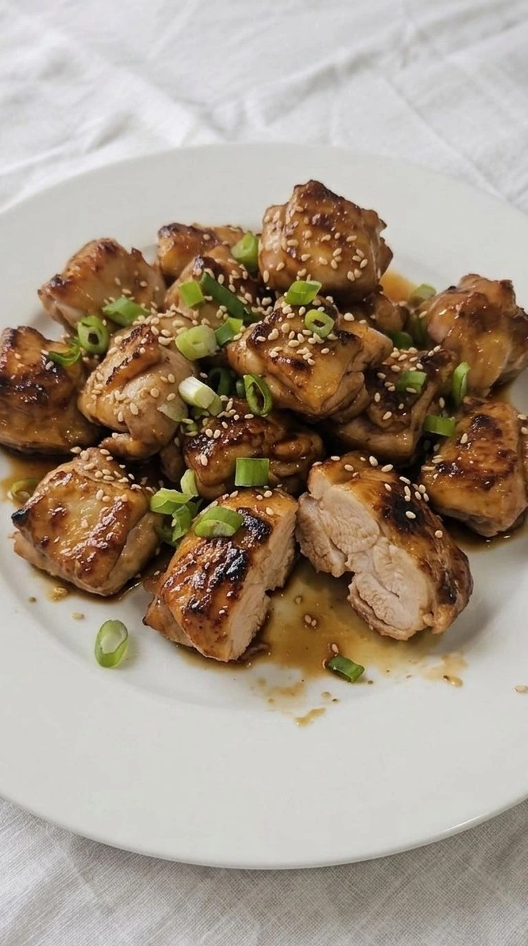 Teriyaki Chicken with caramelized edges and a glossy homemade glaze topped with green onions and sesame seeds Recipe focus: easy teriyaki chicken.